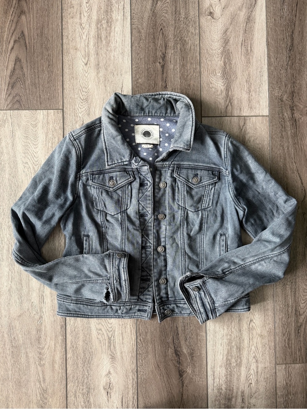 Anthropologie- Daughter of the Liberation- Distressed Stretch Gray Denim Jacket